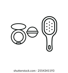 Powder puff and hair brush set beauty saloon icon vector basic design simple and modern concept graphic