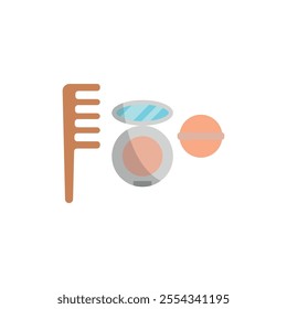 Powder puff and hair brush set beauty saloon icon vector basic design simple and modern concept graphic