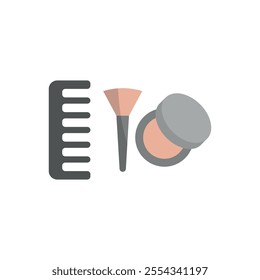 Powder puff and hair brush set beauty saloon icon vector basic design simple and modern concept graphic