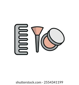 Powder puff and hair brush set beauty saloon icon vector basic design simple and modern concept graphic