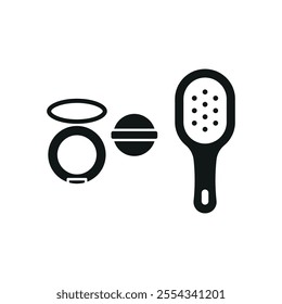 Powder puff and hair brush set beauty saloon icon vector basic design simple and modern concept graphic