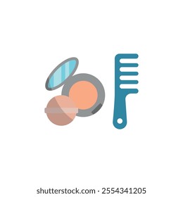 Powder puff and hair brush set beauty saloon icon vector basic design simple and modern concept graphic