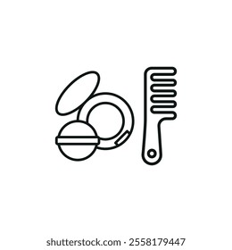 Powder puff and hair brush set beauty saloon icon vector basic design simple and modern concept graphic