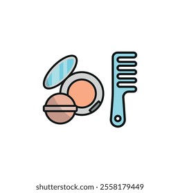 Powder puff and hair brush set beauty saloon icon vector basic design simple and modern concept graphic