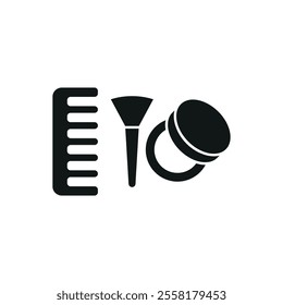 Powder puff and hair brush set beauty saloon icon vector basic design simple and modern concept graphic