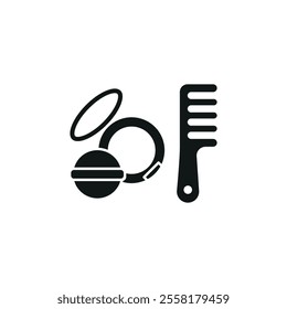 Powder puff and hair brush set beauty saloon icon vector basic design simple and modern concept graphic