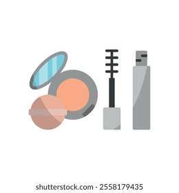 Powder puff and mascara set beauty saloon icon vector basic design simple and modern concept graphic