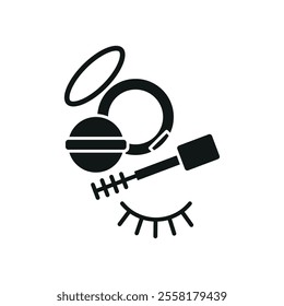 Powder puff and mascara set beauty saloon icon vector basic design simple and modern concept graphic