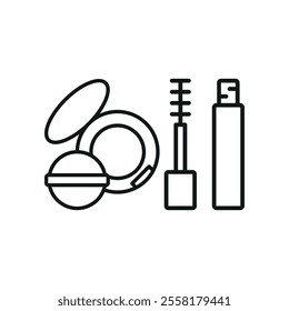 Powder puff and mascara set beauty saloon icon vector basic design simple and modern concept graphic