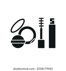 Powder puff and mascara set beauty saloon icon vector basic design simple and modern concept graphic