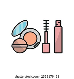 Powder puff and mascara set beauty saloon icon vector basic design simple and modern concept graphic