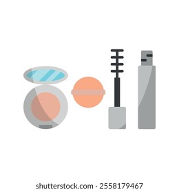 Powder puff and mascara set beauty saloon icon vector basic design simple and modern concept graphic