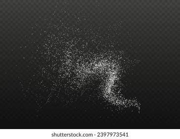 Powder sugar explosion or splash png, falling flour, salt powder falling gently. Top view 3d effectDesign element for kitchen, bakery, advertising, video.
