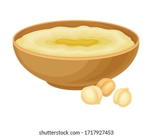 Powdered Dry Chickpea Grains in Wooden Bowl Isolated on White Background Vector Illustration