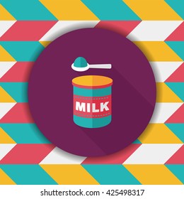Powdered milk dairy food flat icon with long shadow,eps 10