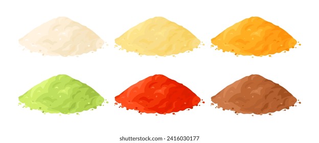 Powders of different colors set. Vector cartoon flat illustration.