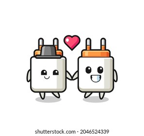 power adapter cartoon character couple with fall in love gesture , cute design