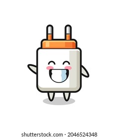 power adapter cartoon character doing wave hand gesture , cute design