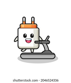 power adapter cartoon character walking on the treadmill , cute design