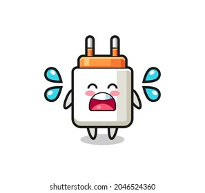 power adapter cartoon illustration with crying gesture , cute design