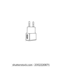 Icono del vector de contorno del adaptador de corriente. adaptador de cargador de teléfono icono ilustración vectorial plantilla de diseño web.Icono de línea cargador de teléfono móvil. signo de estilo lineal para concepto móvil y diseño web. 