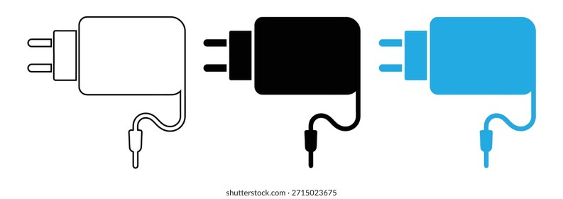 Power adapter plugs in different colors and designs,phone charger icon vector design template simple and clean,Charger adapter icon. flash drive sign. usb charging. Mobile phone charger.