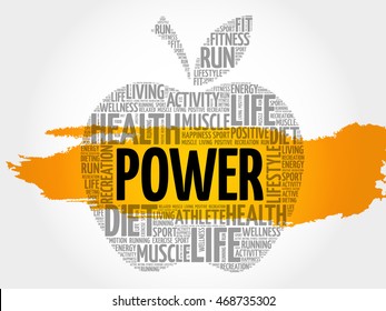 POWER apple word cloud collage, health concept background