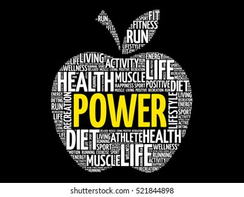 Power apple word cloud collage, health concept background