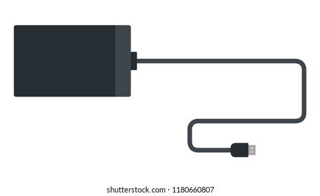 Power bank with cable in black color vector flat material design isolated on white
