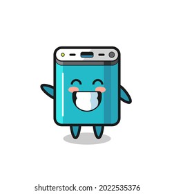 power bank cartoon character doing wave hand gesture , cute style design for t shirt, sticker, logo element