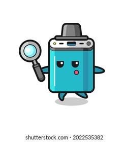 power bank cartoon character searching with a magnifying glass , cute style design for t shirt, sticker, logo element