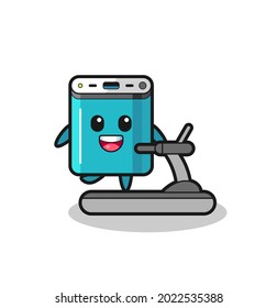 power bank cartoon character walking on the treadmill , cute style design for t shirt, sticker, logo element
