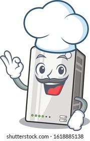 Power bank cartoon character wearing costume of chef and white hat