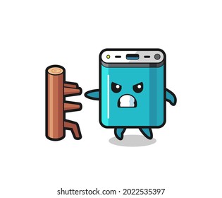 power bank cartoon illustration as a karate fighter , cute style design for t shirt, sticker, logo element