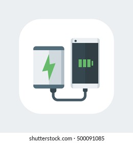 power bank charging smartphone flat icon, portable charger