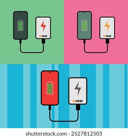 Ícone do Smartphone de carregamento do banco de energia. Design plano de símbolo de bateria de energia portátil com fundo de cor diferente