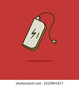 Power bank connection via USB cable vector illustration isolated on red background.