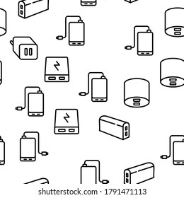 Power Bank Device Vector Seamless Pattern Thin Line Illustration