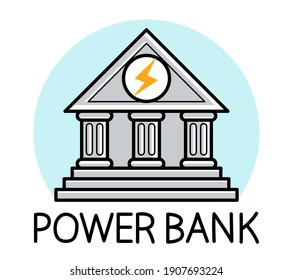 Power bank humorous funny icon made with real bank classic style facade vector flat style icon isolated.