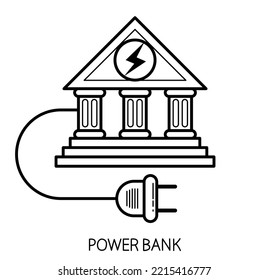 Power bank humorous funny icon made with real bank classic style facade and electric plug vector flat style icon isolated.