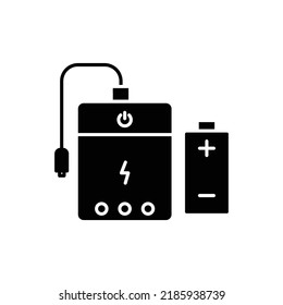 Power bank icon, battery. Icon related to electronic, technology. Glyph icon style, solid. Simple design editable