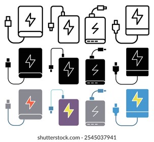 Power bank icon in black and colored versions.