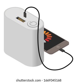 Icono de banco de energía. Isometric, icono vectorial de banco de energía para el diseño web aislado en fondo blanco