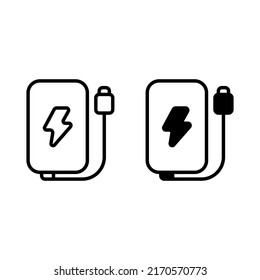 power bank icon with outline and solid line style. Suitable for website design, logo, app and ui.
