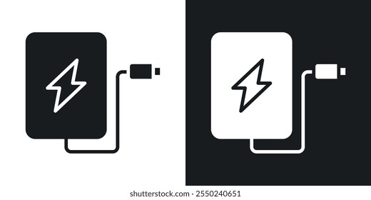 Power bank icon pack in black color.