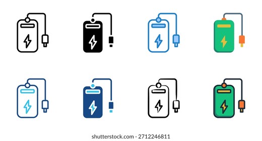 Conjunto de iconos de banco de energía colección de Vector de estilo múltiple. Trazo editable 
