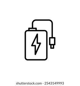 Power bank icon set. outlined and solid filled versions.