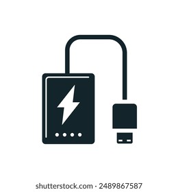 Power Bank Icon: A vector illustration in monochrome, depicted entirely filled.