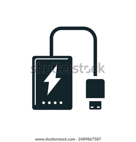 Power Bank Icon: A vector illustration in monochrome, depicted entirely filled.