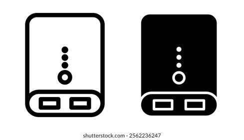 Power bank Icons pack in outlined and flat versions